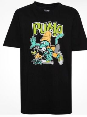 NWT Youth Puma Black Tee with Lime Green and Teal Graphic